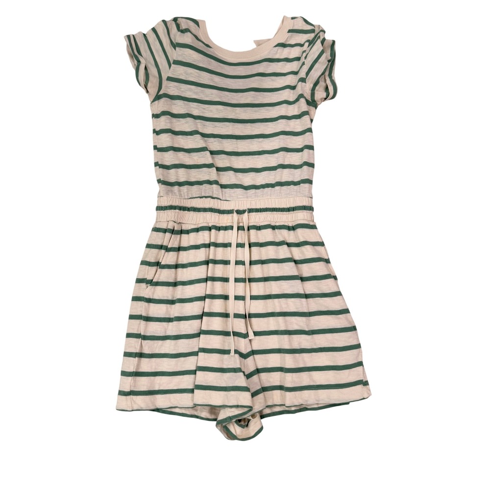 American Eagle Green White Striped T-Shirt Romper XS Tie Waist Short Sleeve
